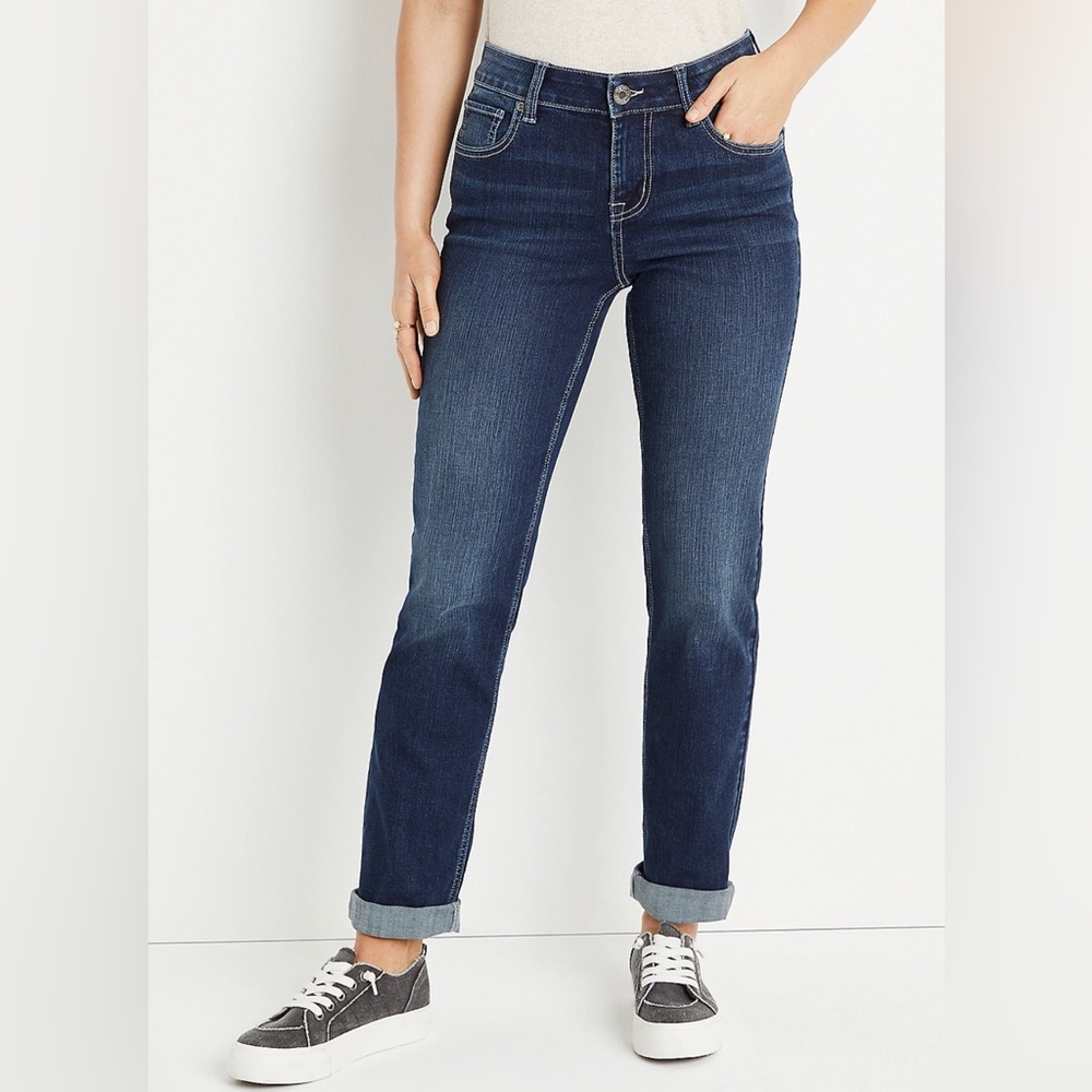 Size 14 Short m jeans by maurices Classic Straight Mid Rise Jean Dark Blue